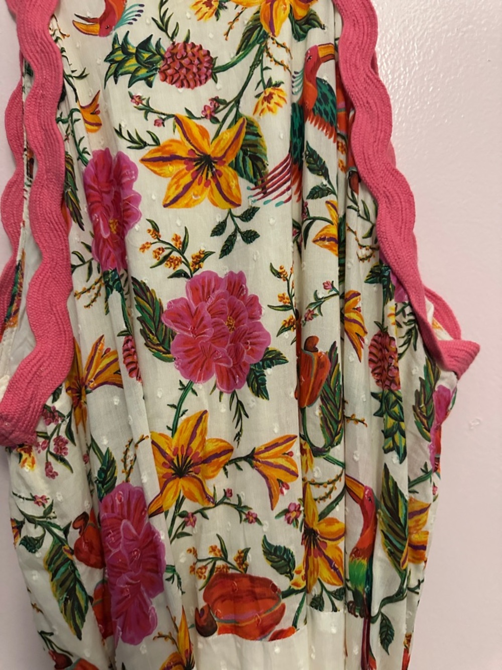 FARM Rio White Floral Tiered Maxi with Pink Trim and Green Tie - Picture 6 of 12